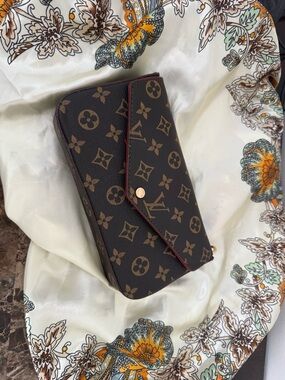 Purse Brown Monogram Canvas Envelope Wallet with Red Trim